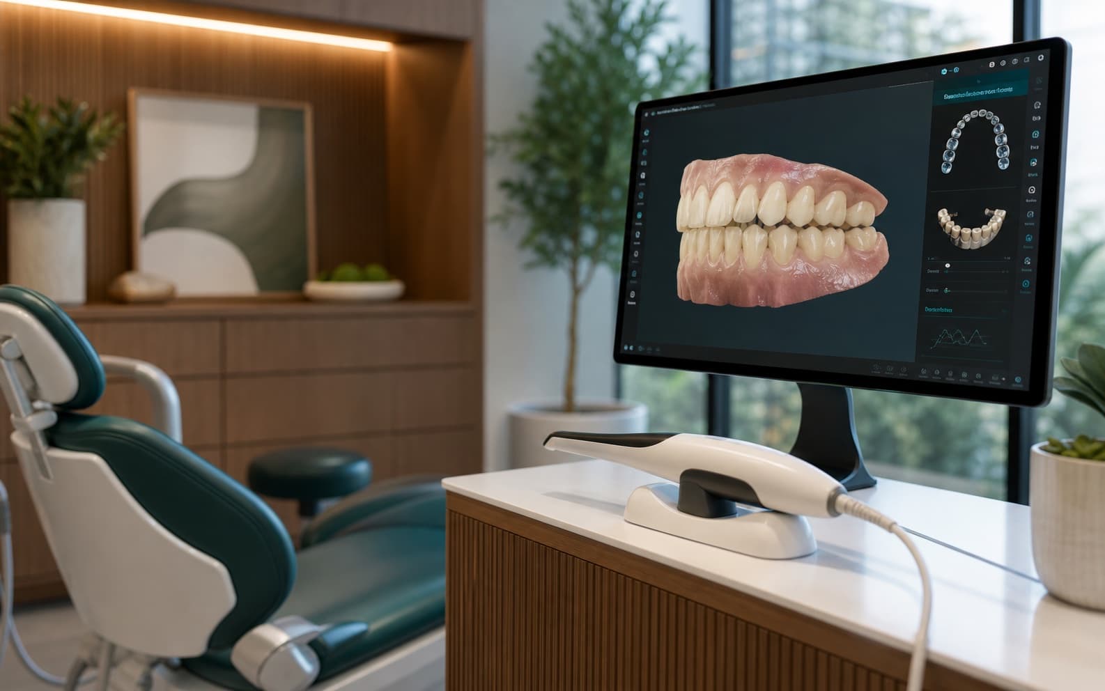Ceramic dental restorations and precision tools in a modern dental lab