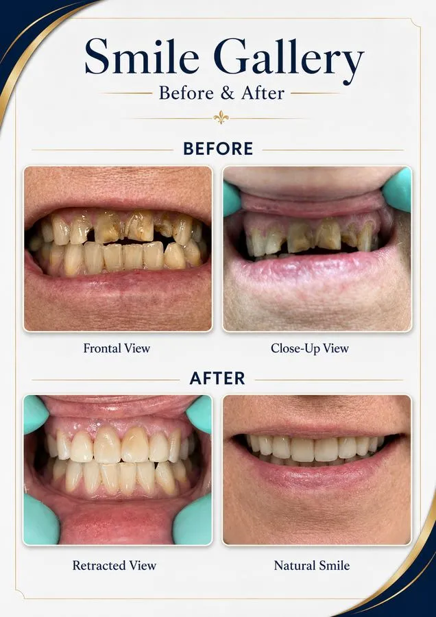 Before and after: Full Mouth Rehabilitation — SoftDental Houston, real patient case with signed consent