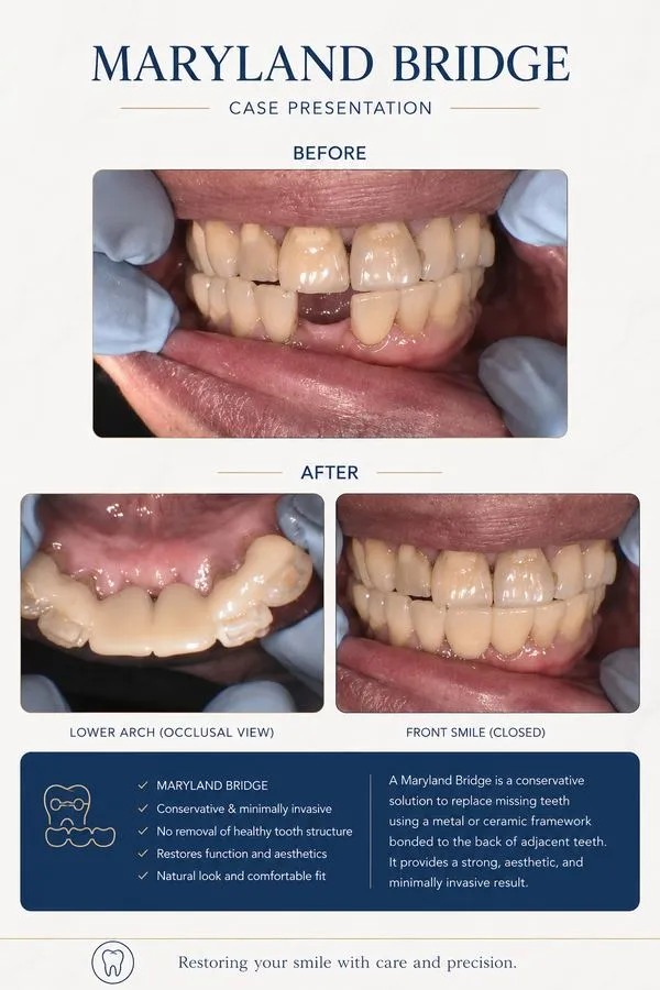 Before and after: Maryland Bridge — SoftDental Houston, real patient case with signed consent