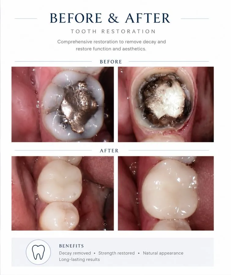 Before and after: Tooth Restoration — SoftDental Houston, real patient case with signed consent